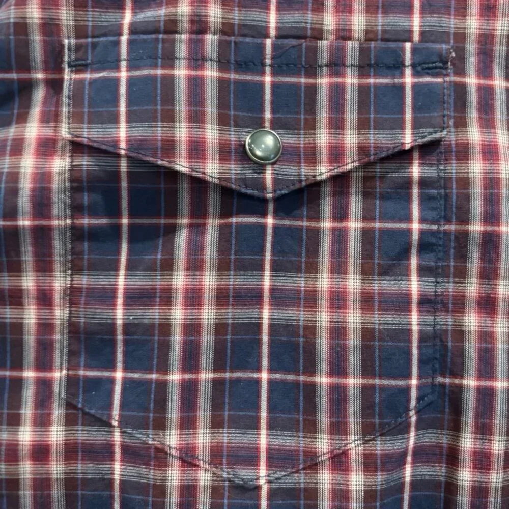 Banana Republic Western Plaid Shirt Red Blue Slim‎ Fit XL